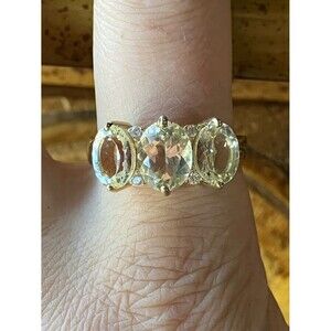 Natural Yellow Labradorite Sterling Silver Ring Size 10
